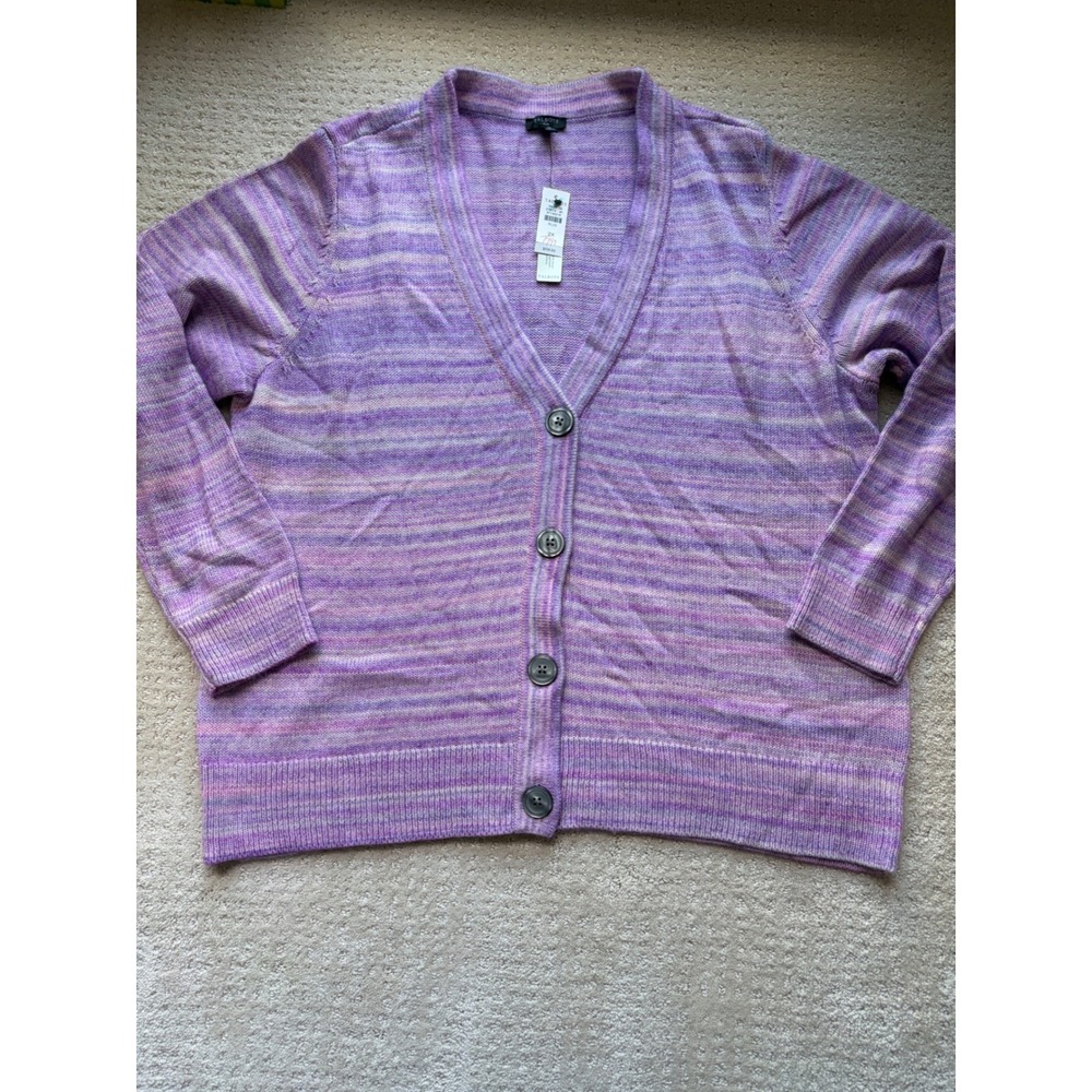Talbots Cardigan 2X Purple Space Dye Cotton Blend Grandmacore Coastal Casual